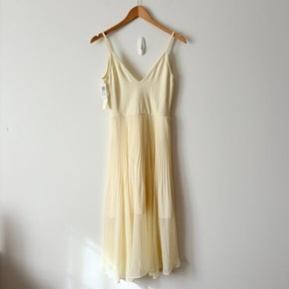 Aritzia Wilfred Daphnee Pleated Skirt Midi Dress NWT Mellow Yellow Size Small - Picture 5 of 9